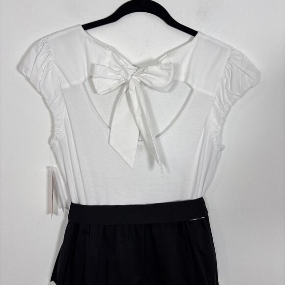 Nanette Lepore Flutter Sleeve Smocked Midi Dress Black White 6 NWT Peasant Boho - Picture 8 of 13